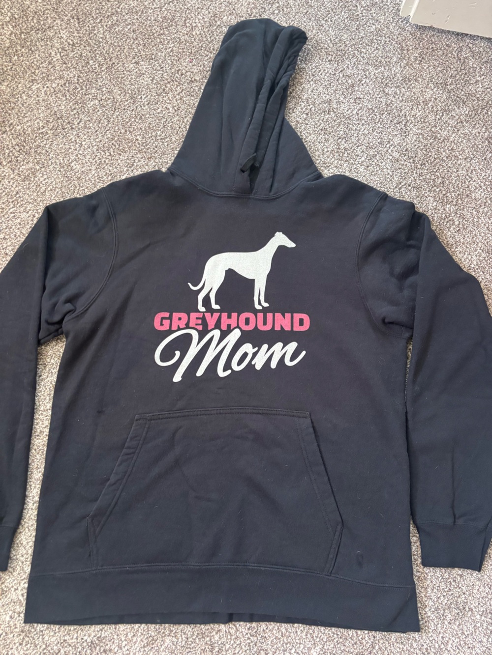 Greyhound Mom Black Hoodie with Pink & White Print